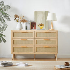 Natural Kitchen Storage Cabinet with Rattan Decorative Doors - 31.5"W