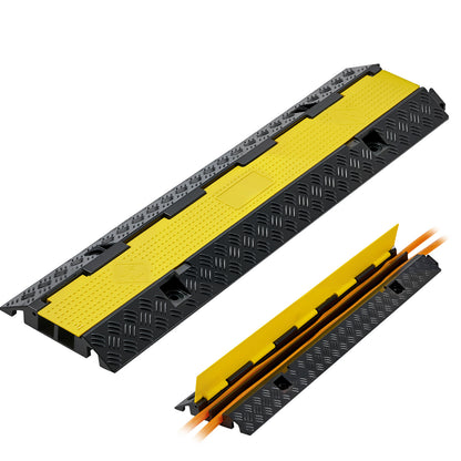 Cable Protector Ramp, 22,000 lbs/axle Capacity, 2 Channel Heavy Duty Rubber Cord Hose Wire Cover, 1.3 x 1.2 in Channel, Traffic Speed Bump with Flip-Open Top Cover, for Indoor Outdoor, 1 Pack image 1