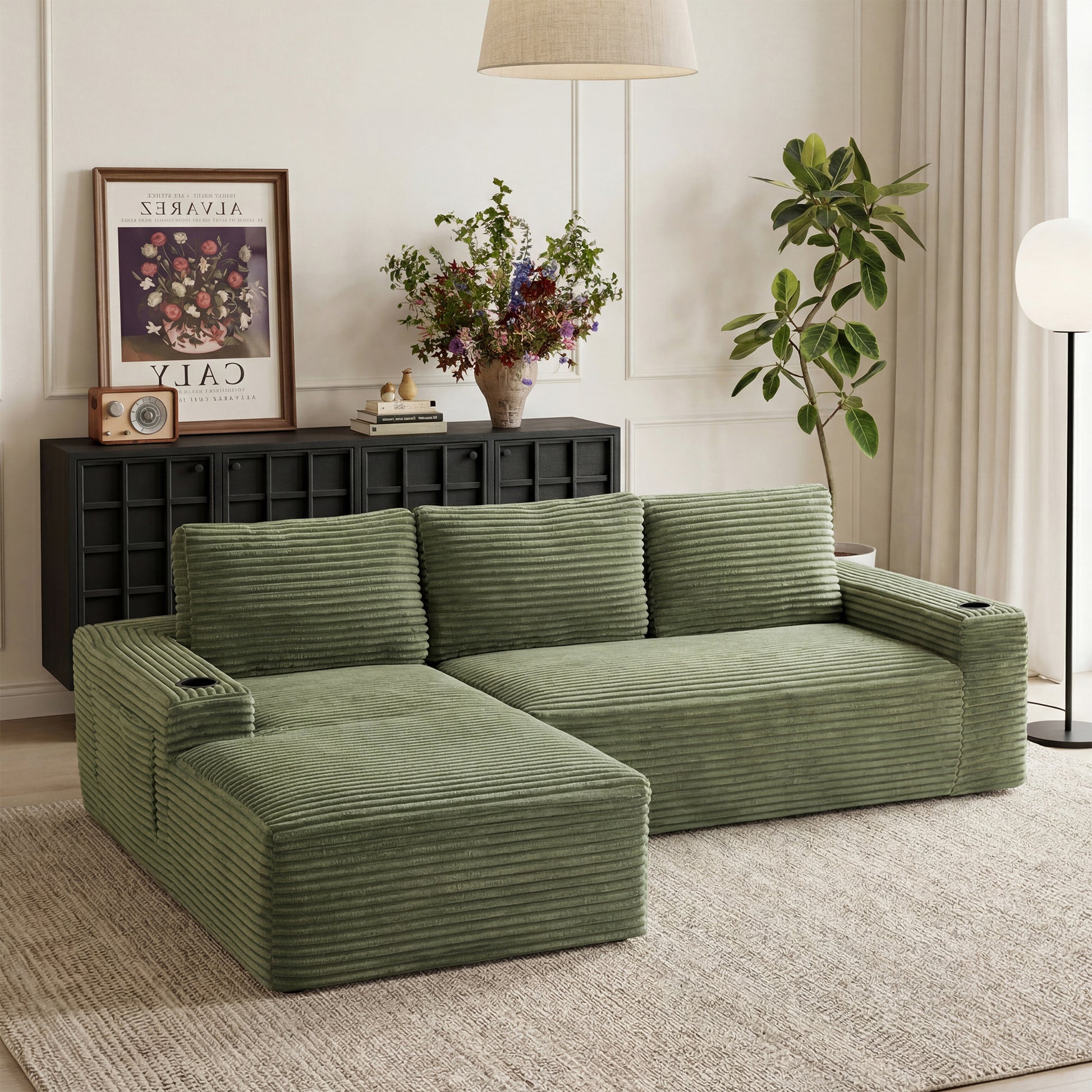 104 Inch Cloud Sectional Couch,Modern Modular Sectional Sofa with Deep Seat,Corduroy Boneless Couches with L-Shape Chaise for Living Room Bedroom,No Assembly Required image 1