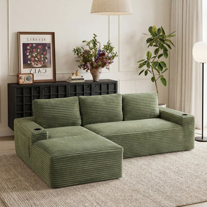 104 Inch Cloud Sectional Couch,Modern Modular Sectional Sofa with Deep Seat,Corduroy Boneless Couches with L-Shape Chaise for Living Room Bedroom,No Assembly Required image 1