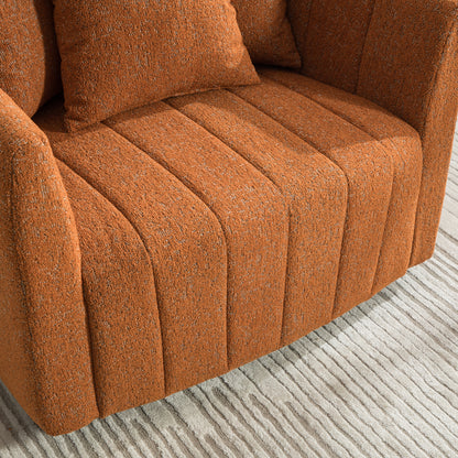 39"W Upholstered Oversized 360° Swivel Accent Barrel Chair and Half Cozy Sofa with 3 Pillows, Chenille Channel Tufted Pumpkin-Shape Club Armchair for Living Room, Bedroom, Office, Lounge,Orange image 9
