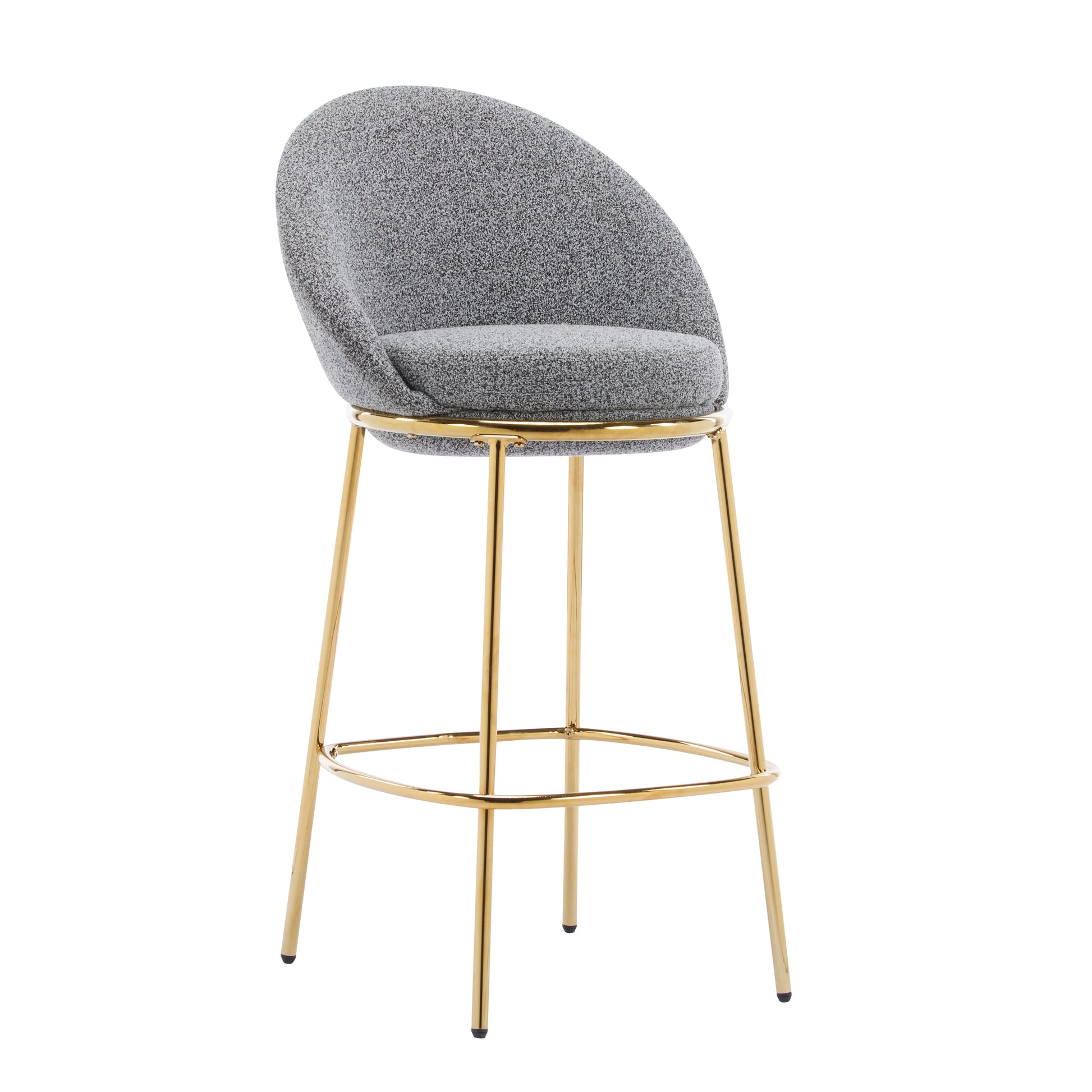 Celano Indoor Metal Upholstered Barstool, Gold-Plated Frame and Mixed Gray Upholstery, Set of 2 image 6