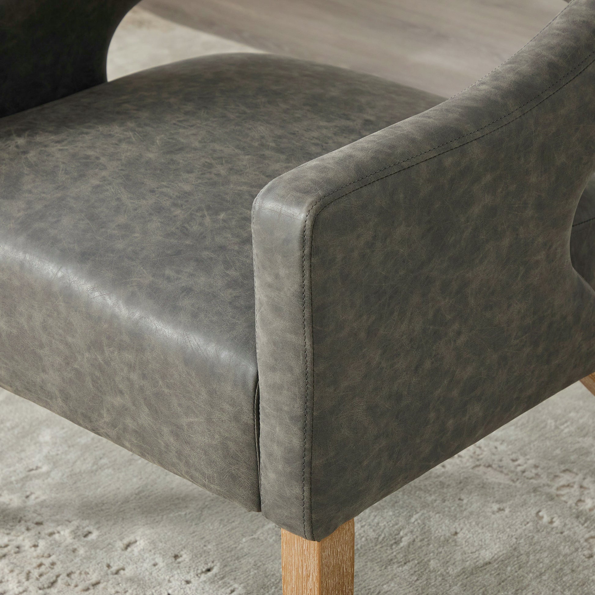 Modern Upholstered PU Open Back Accent Armchair Barrel Dining Chair with Weathered Rubberwood Legs, Hollow-Out Side Club Chair for Living Room Bedroom Restaurant Cafes Dining Room Reception,Gray image 7