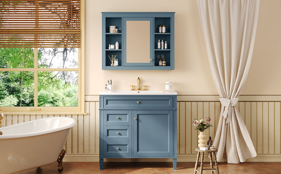 36'' Bathroom Vanity with Medicine Cabinet, Modern Bathroom Storage Cabinet with 2 Soft Closing Doors, Single Sink Bathroom Vanity image 8
