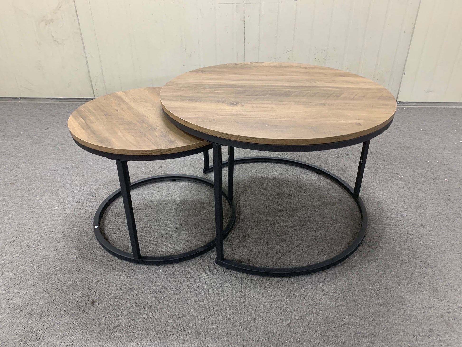27.6" Nesting Coffee Table Set of 2, Round Coffee Table Wood Marble Pattern Top with Sturdy Metal Frame, End Table Side Tables for Living Room Bedroom Balcony Yard (Brown) image 7
