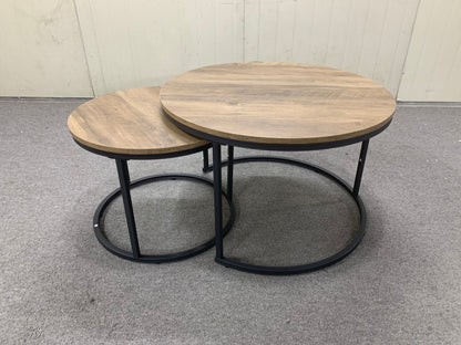 27.6" Nesting Coffee Table Set of 2, Round Coffee Table Wood Marble Pattern Top with Sturdy Metal Frame, End Table Side Tables for Living Room Bedroom Balcony Yard (Brown) image 7