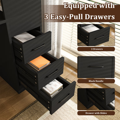 Black Computer Desk with 4-in-1 Socket, the Desk with 3 Slide Drawers and 4 Storage Levels, the Wooden Desk is Suitable for a Variety of Places image 6