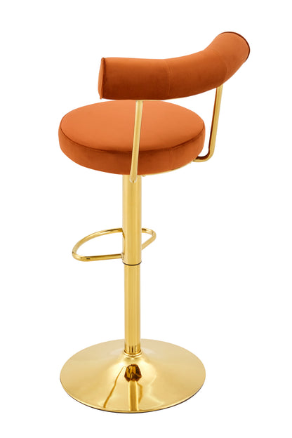 Soft Velvet Upholstered Swivel Adjustable Bar Chair with electroplated gold legs - Dining Room Living Room Bar Cafe Reception Desk Bar Stool(Rusty Orange, Set of 2) image 8