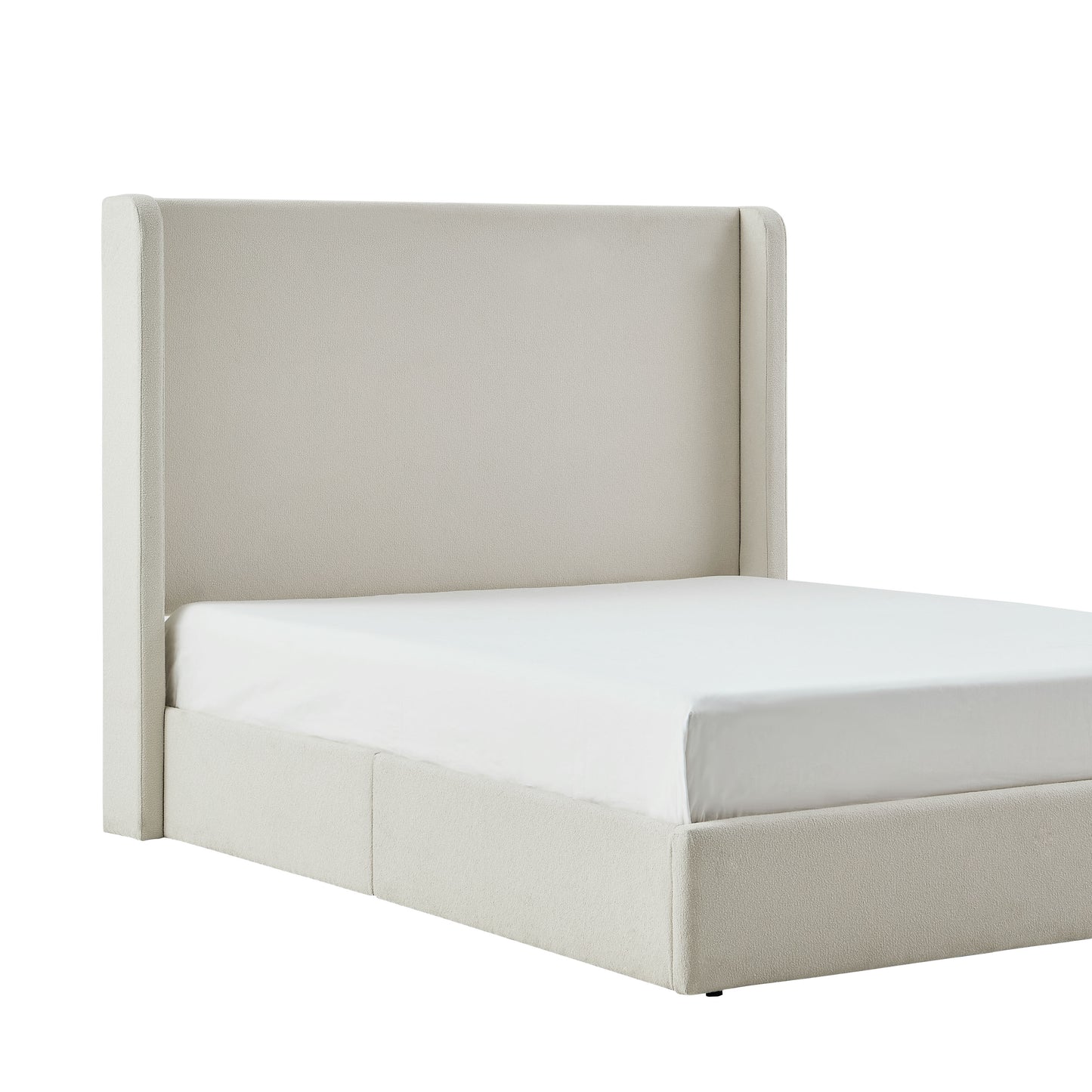 Carmen Upholstered Wingback Bed / Upholstered Platform Bed Frame / 52.3" High Headboard / Simplicity / Minimalist / No Box Spring Needed / Easy Assembly / King/ Ivory Boucle / No Noise image 9