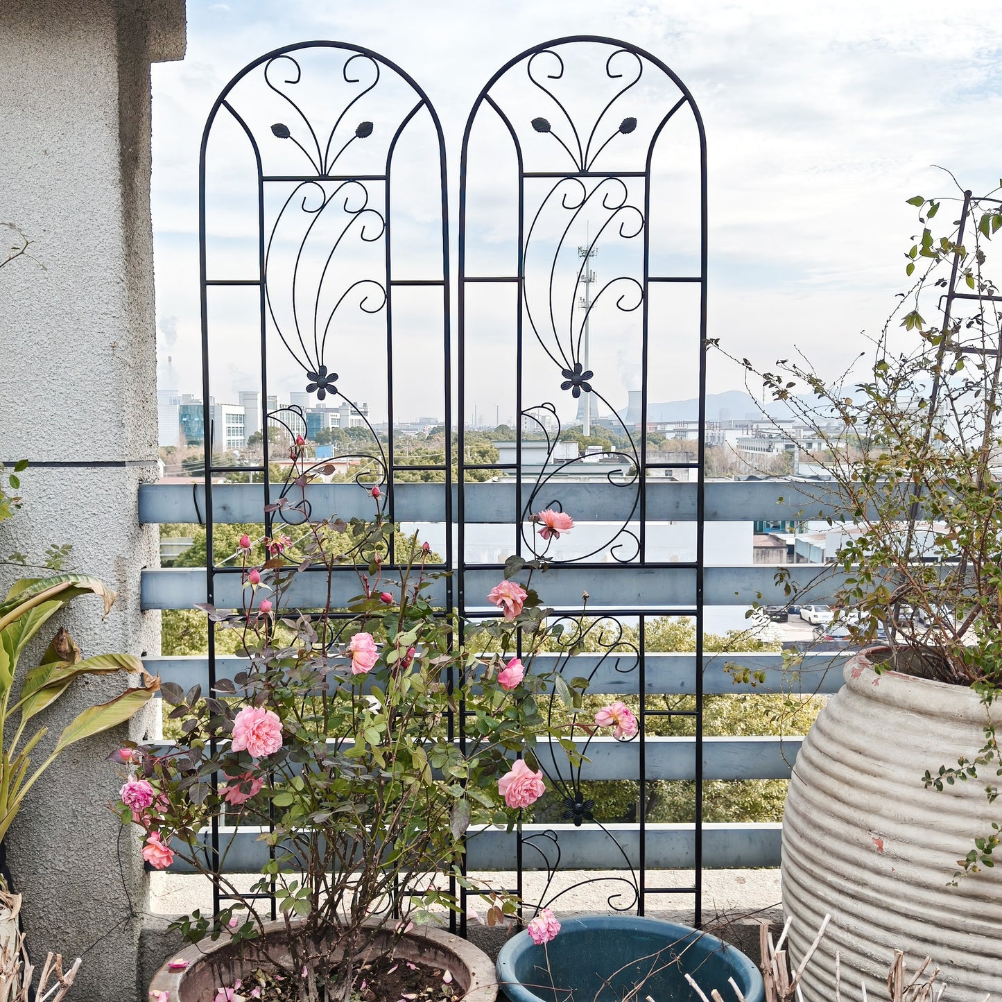 4 Pack Metal Garden Trellis 86.7" x 19.7" Rustproof Trellis for Climbing Plants Outdoor Flower Support Peacock Style Black image 9