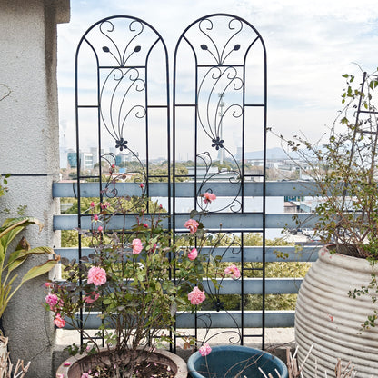 4 Pack Metal Garden Trellis 86.7" x 19.7" Rustproof Trellis for Climbing Plants Outdoor Flower Support Peacock Style Black image 9