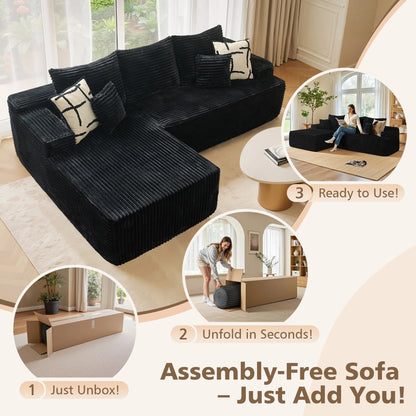 New 96"Frameless Boneless Soft Sofa,Cloud Sectional Couch With L-Shaped Chaise Black Left Corner image 2
