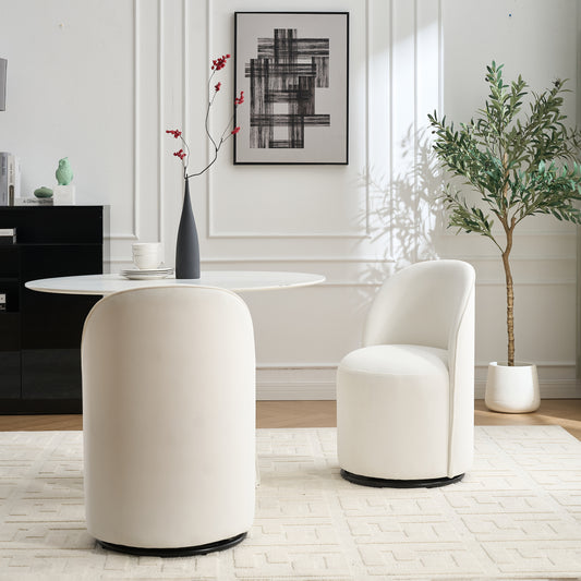 Set Of 1 Upholstered Kitchen & Dining Room Barrel Chair, Mid Century Modern Round Velvet Dining Chair, 360 Degree Swivel Comfy Armless Accent Makeup Vanity Side Chair for Bedroom Living Room image 1