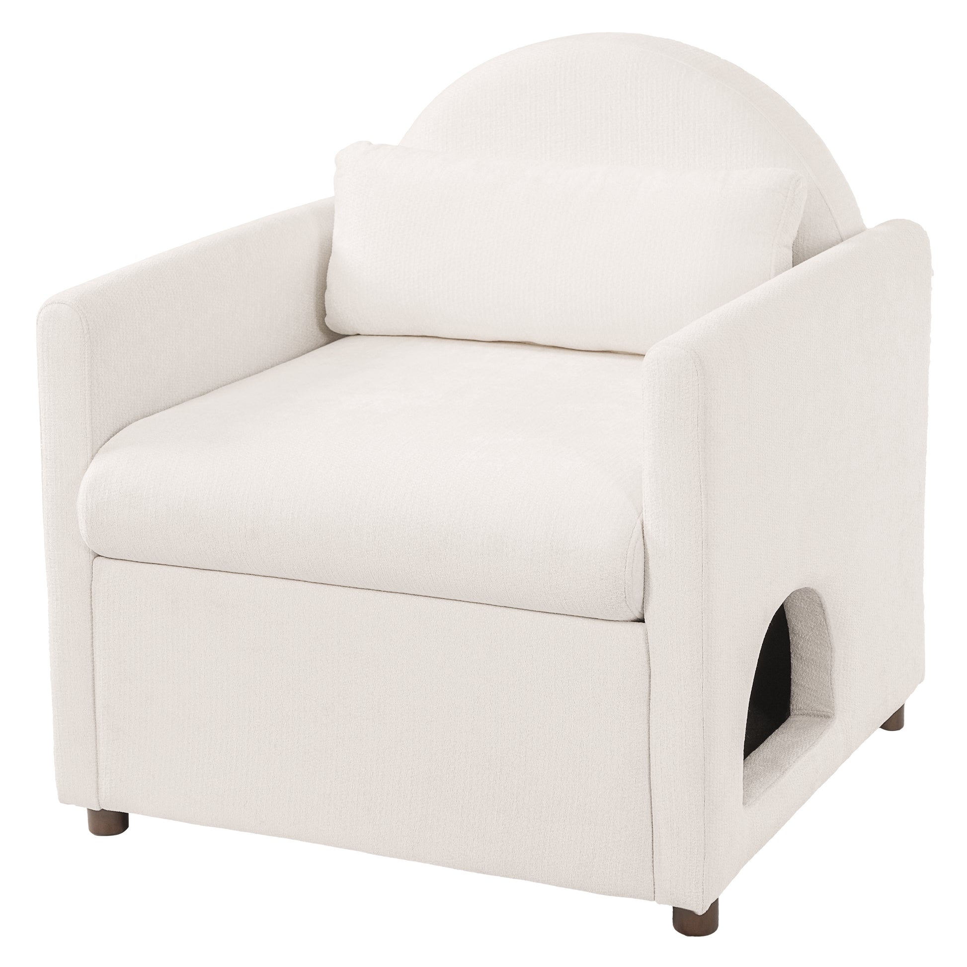 Beige Pet Friendly Accent Chair with Hidden Pet Nook, Acacia Wood Legs, 220lbs Weight Capacity, Modern Upholstered Armchair for Living Room image 6