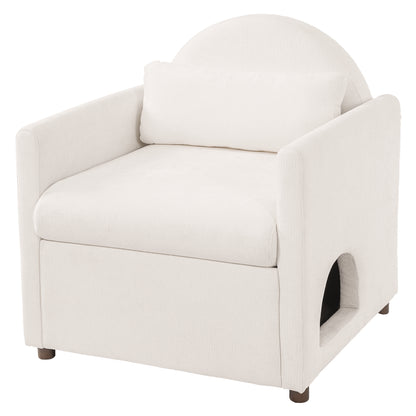 Beige Pet Friendly Accent Chair with Hidden Pet Nook, Acacia Wood Legs, 220lbs Weight Capacity, Modern Upholstered Armchair for Living Room image 6