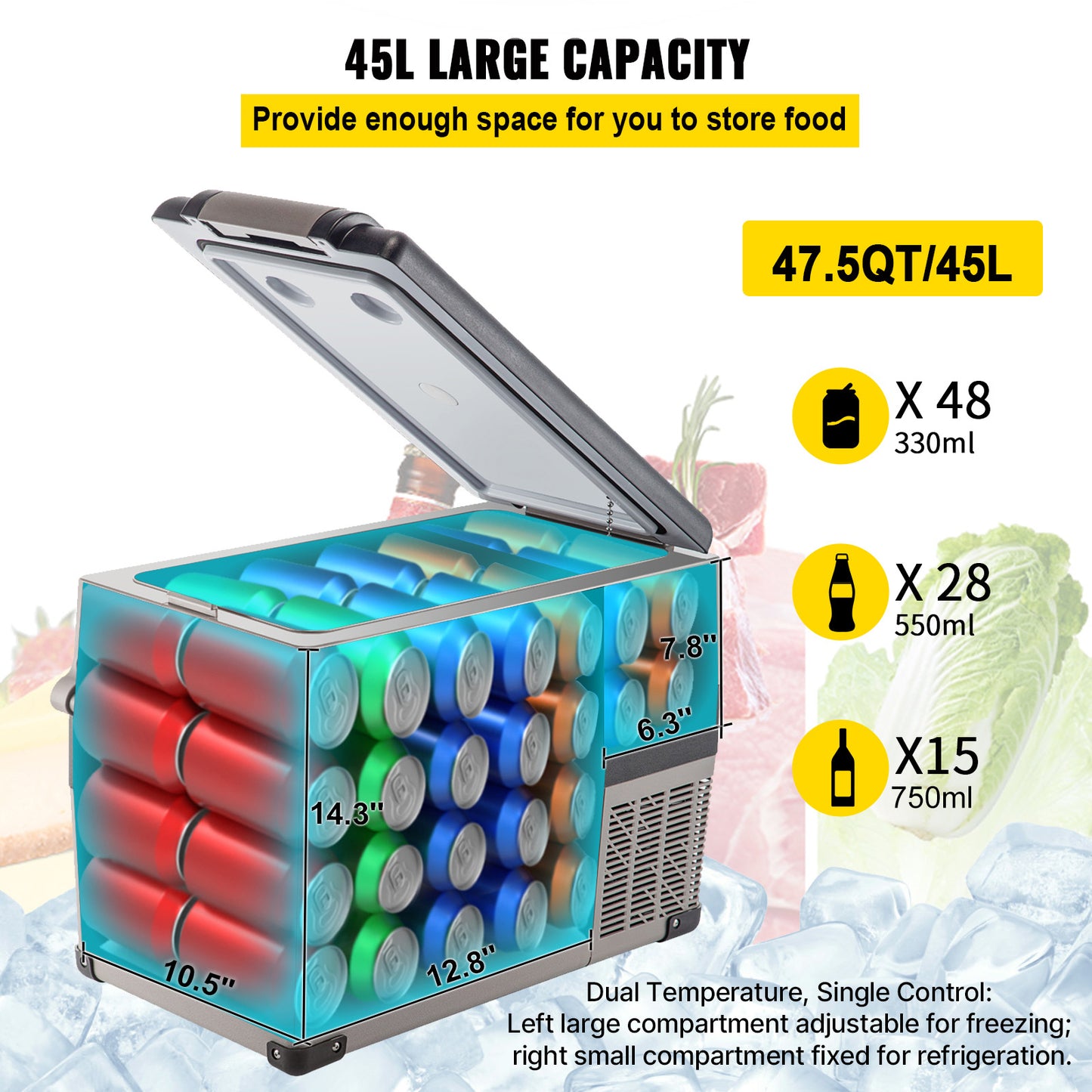 12 Volt Refrigerator, 48 Quart (45L) Fast Cooling Portable Freezer with App Control (-4℉~68℉), Car Fridge with 12/24v DC & 110-240v AC for Travel, Truck, Camping and Home Use, Black image 2