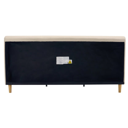 Beige Chunky Headboard Bed Frame, Solid Rubberwood Legs, King, 800lbs Capacity image 9