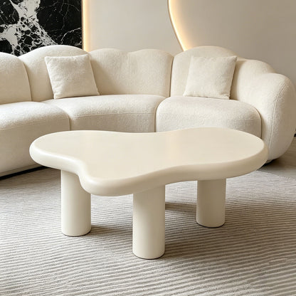 Cloud Coffee Table, Modern Wood Coffee Table for Living Room, Accent Center Tables with 3 Legs, Small Tea Tables for Balcony, Patio, Bedroom, Cream White image 5