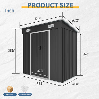 6x4ft Metal Shed, Sliding‑Door Outdoor Storage Building with Ventilation Vents & Threshold,Galvanized Steel Shed for Garden, Yard(6.43*4 FT) image 5