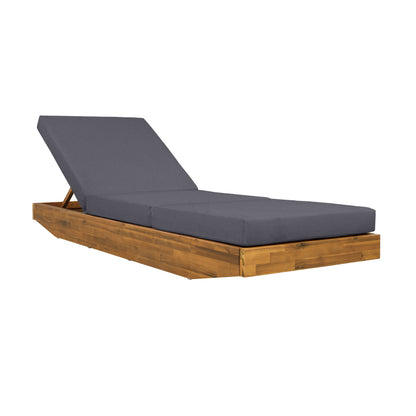Acacia Wood Chaise Lounge with Cushion - Teak Finish Outdoor Recliner with Dark Grey 3-Fold Water-Repellent Cushion, 300lbs Capacity image 10