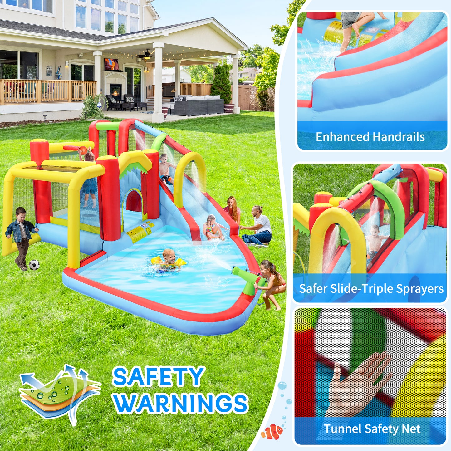 7 in1 Inflatable slide water park bouncing house outdoor Soccer garden bouncer with Splash pool & Water gun & Climbing wall & Basketball & Football image 2