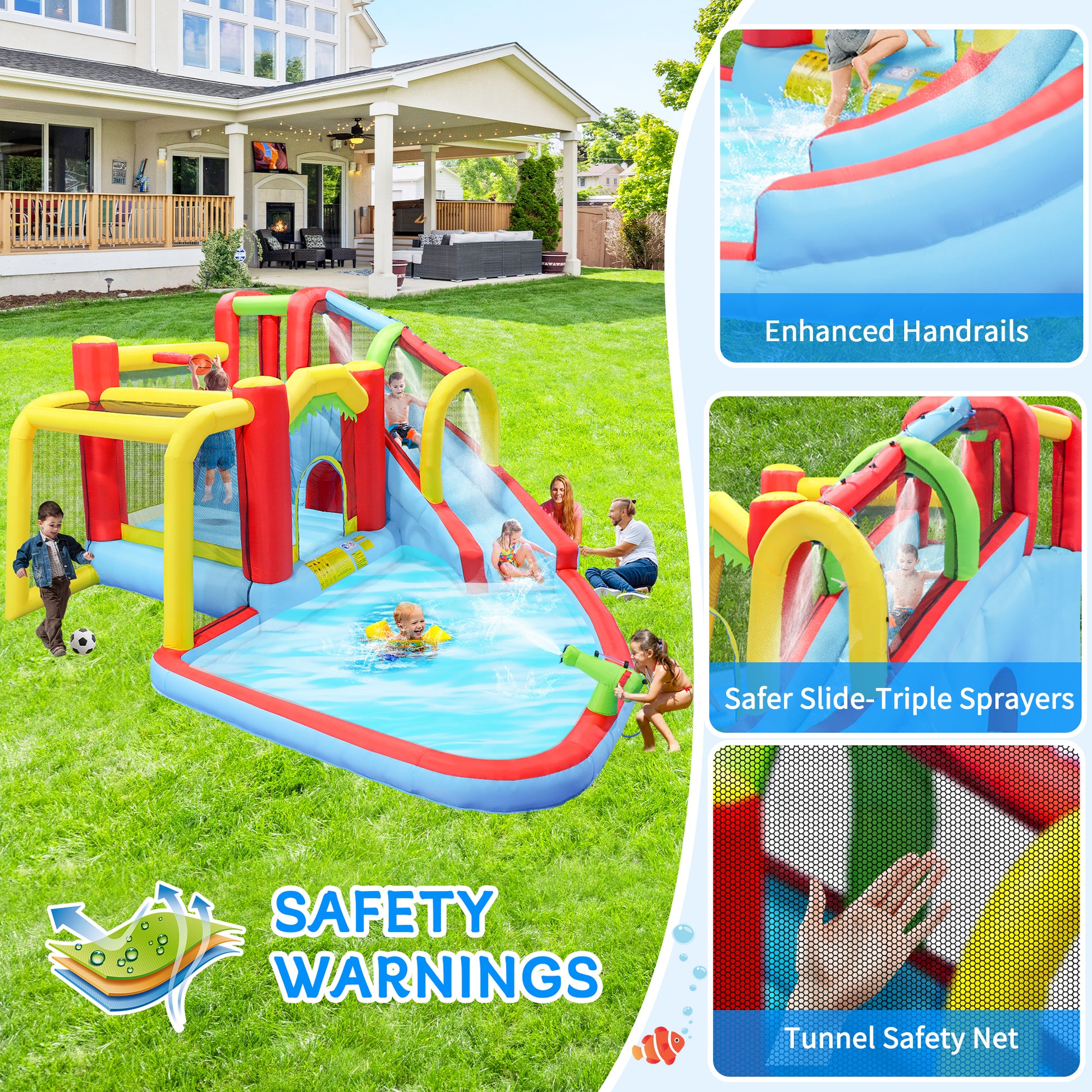 7 in1 Inflatable slide water park bouncing house outdoor Soccer garden bouncer with Splash pool & Water gun & Climbing wall & Basketball & Football image 2