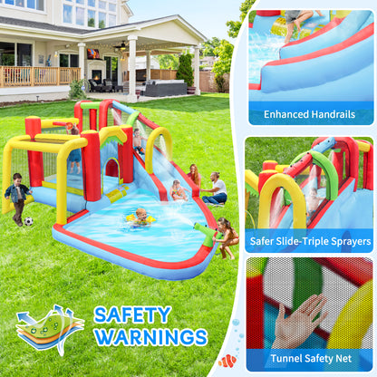 7 in1 Inflatable slide water park bouncing house outdoor Soccer garden bouncer with Splash pool & Water gun & Climbing wall & Basketball & Football image 2