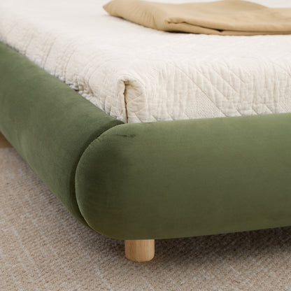 King Size,Modern Curved Upholstered Low Profile Platform Bed with Rounded Headboard(Velvet,Green) image 5