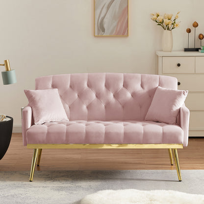PINK Velvet Small Sofa with Gold Metal Legs image 1