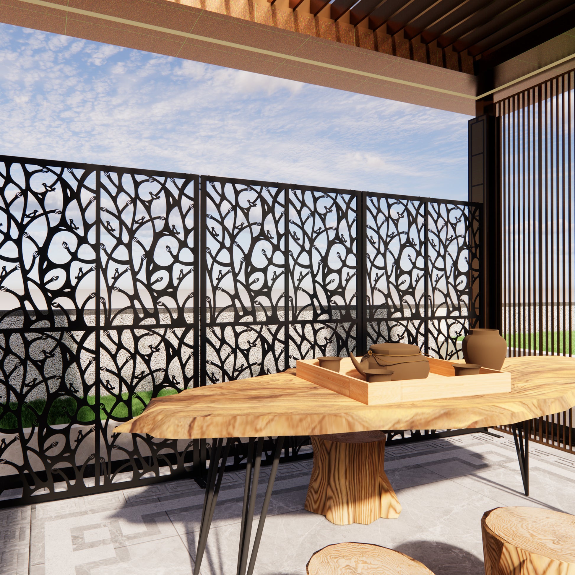 Metal Privacy Screens W3.8Ft X H6Ft Outdoor and Indoor Divider with Free Standing Decorative Privacy Screen for Balcony Patio Garden Room Divider, Black Bird Shape image 6