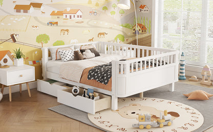 Full Size Wood Platform Bed for Kids, Wood Low Profile Full Bed with Rails for Girls and Boys, White (Old SKU W2593P331684) image 7