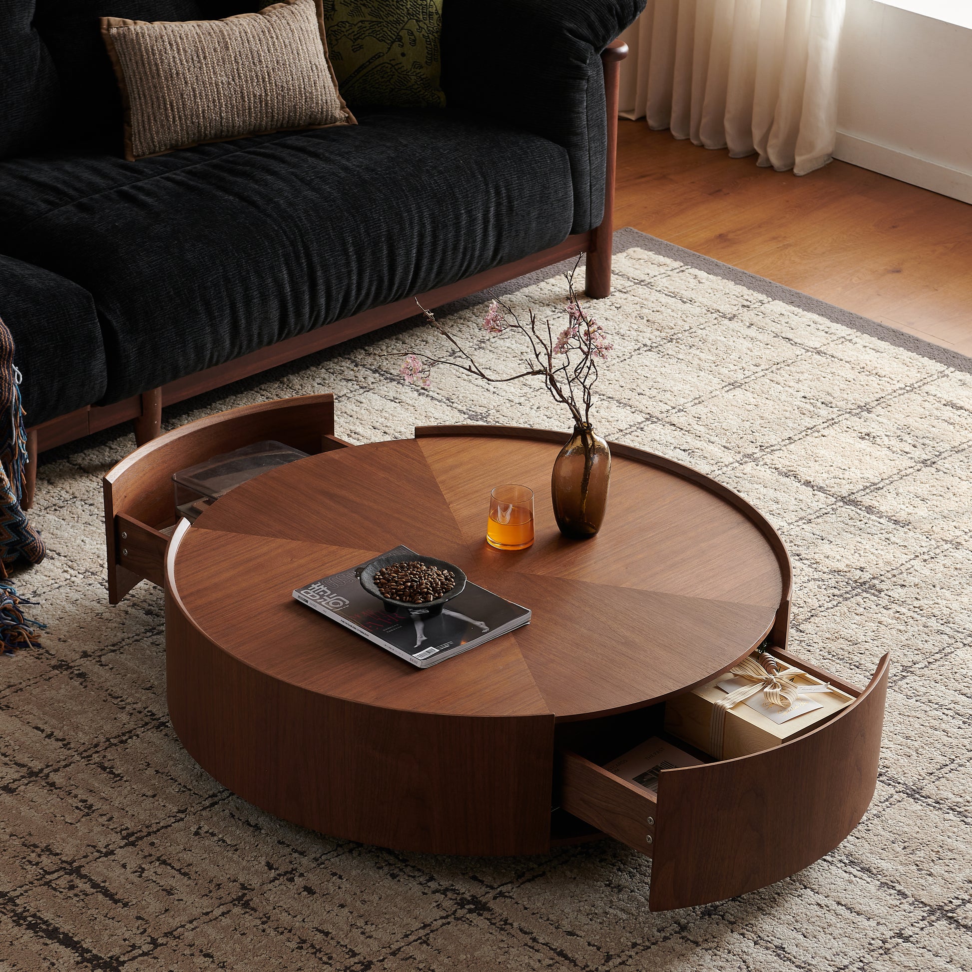 35.4-inch coffee tables, circular walnut design, suitable for living rooms, walnut material, suitable for bedrooms, living rooms, and offices image 5