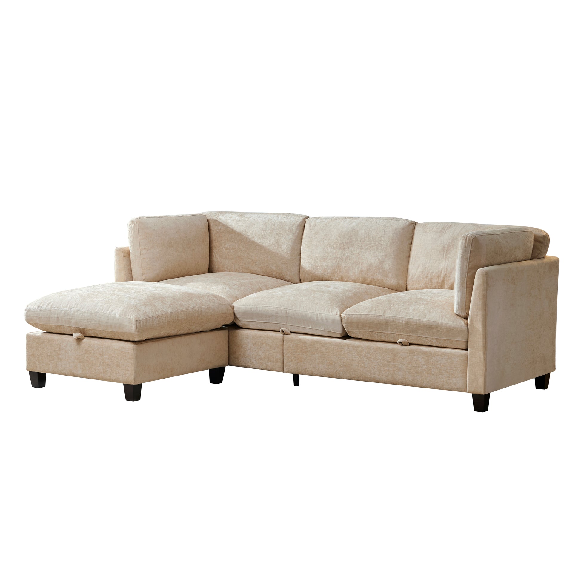96.5" Sectional Couch for Living room, Upholstered Soft Chenille Fabric Sofa, 3-Seater with One Ottoman L Shape Sofa Light Coffee image 12