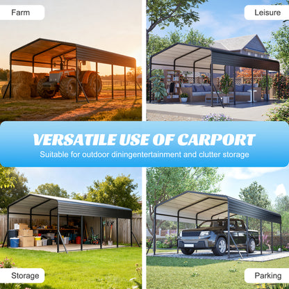 13x20 FT Metal Carport,Garage with Upgraded Triangle Reinforced Frame&4 Poles,Galvanized Steel Hardtop Roof,Heavy-Duty All-Weather Shelter for Car,Truck,Boat,Outdoor Storage image 8