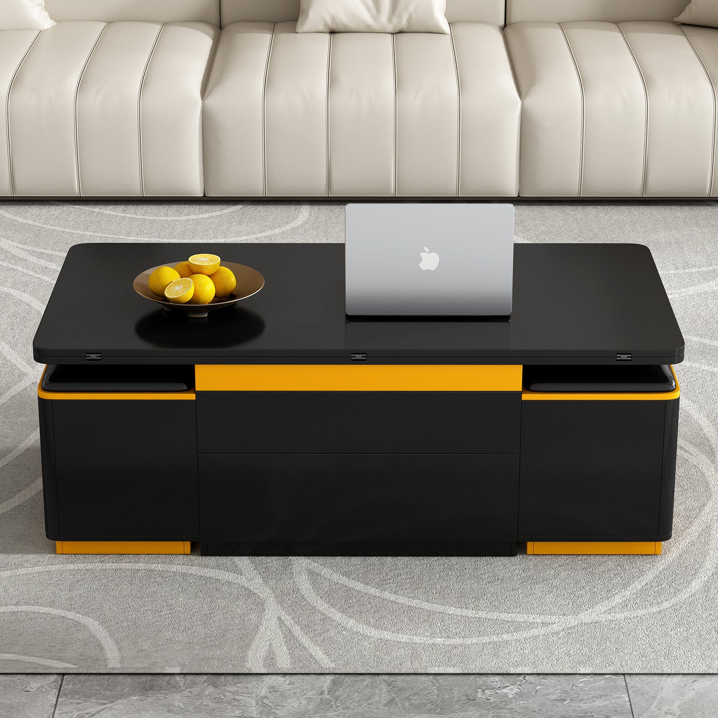 [Video Provided]VIBE HAUS Lift-Top Coffee Table with Storage Stools, Modern Center Table with Foldable Top, Multi-Functional Adjustable Coffee Table for Living Room(OLD SKU:N724P292506B) image 3