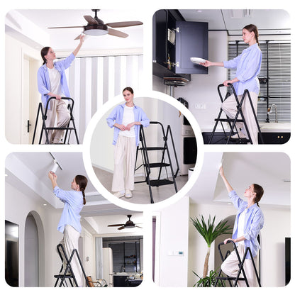 5-step ladder, folding ladder stool, with anti slip wide pedals, steel ladder, with safety anti slip handle, lightweight 330 pound portable steel ladder stool in black image 2