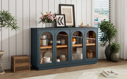 TREXM 4-Door Large Storage Buffet Cabinet with Glass Doors, Arched Cabinet with Adjustable Shelves for Kitchen, Dining Room and Living Room (Navy) image 6