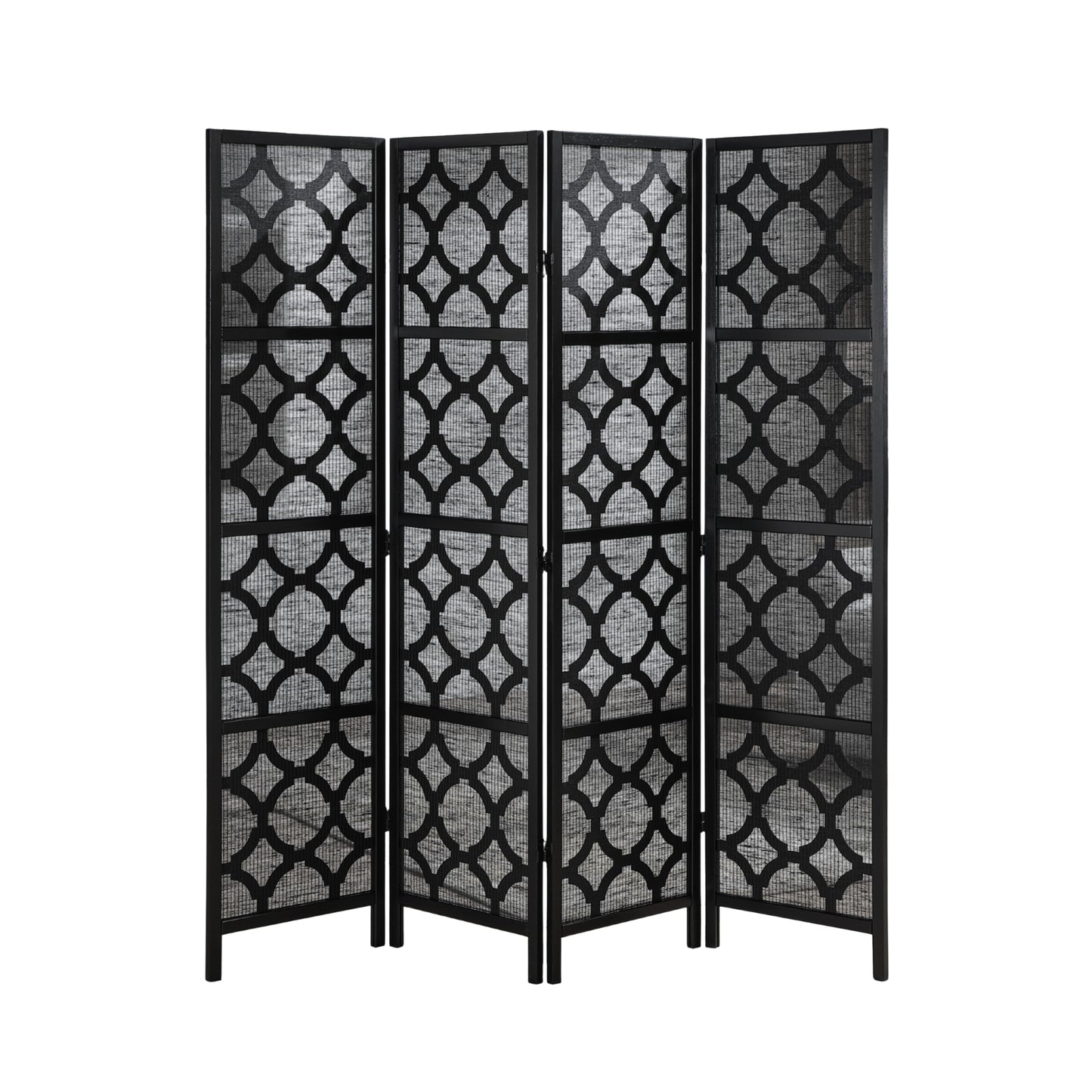 Quarterfoil infused Diamond Design 4-Panel Room Divider, Black image 4