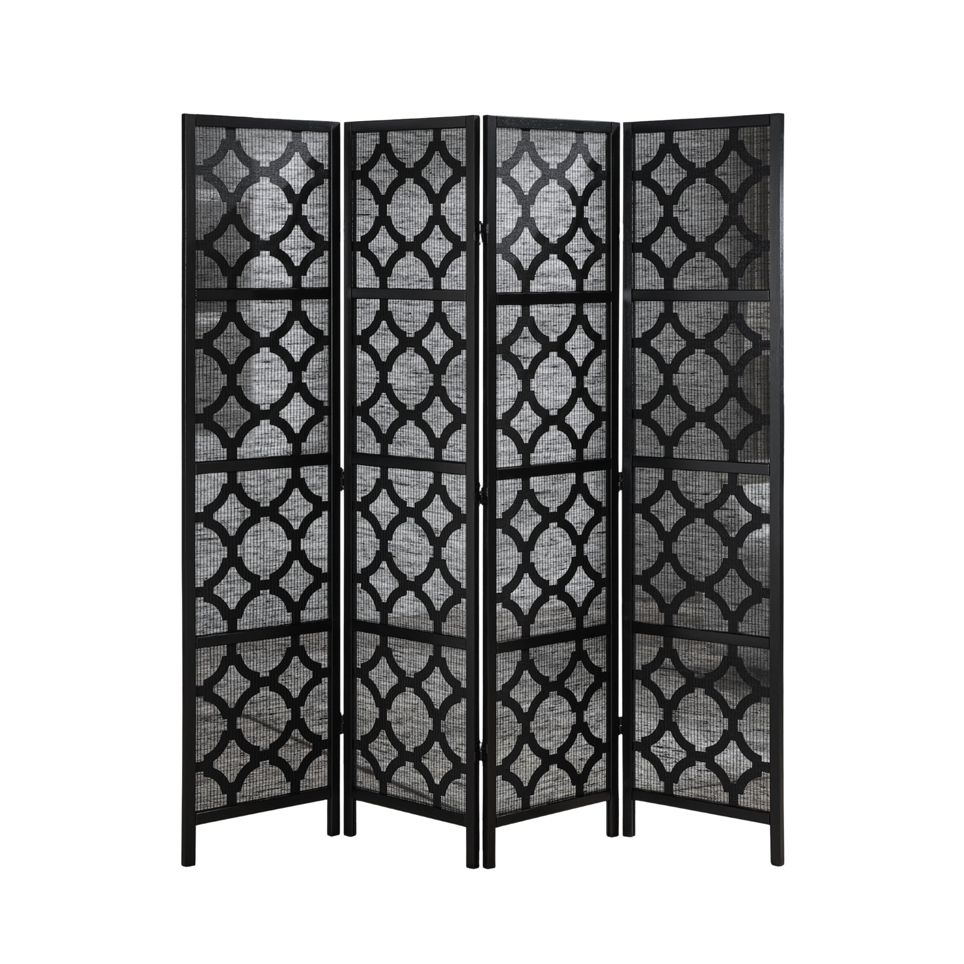 Quarterfoil infused Diamond Design 4-Panel Room Divider, Black image 4