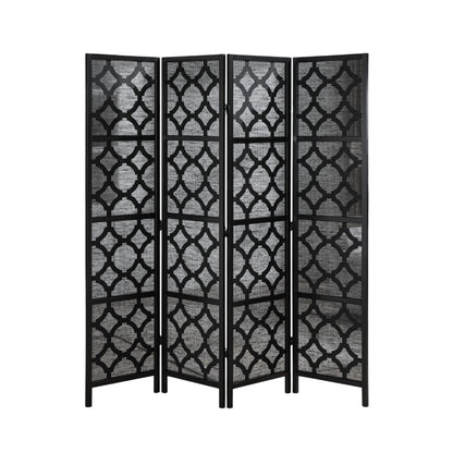 Quarterfoil infused Diamond Design 4-Panel Room Divider, Black image 4