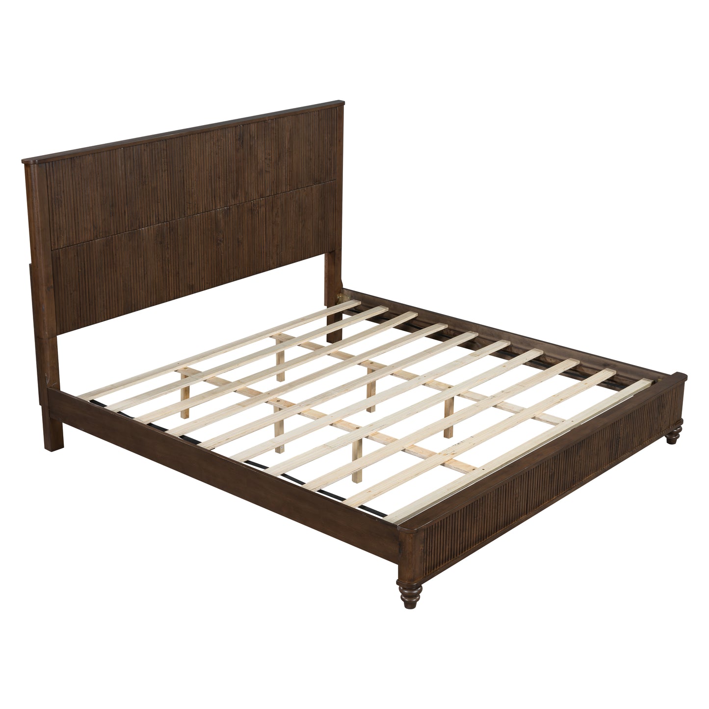 Solid Wood Bed Frame,King Platform Bed Frame with Headboard,Tall Headboard Natural Wood Bed,No Box Spring Needed,Walnut image 6
