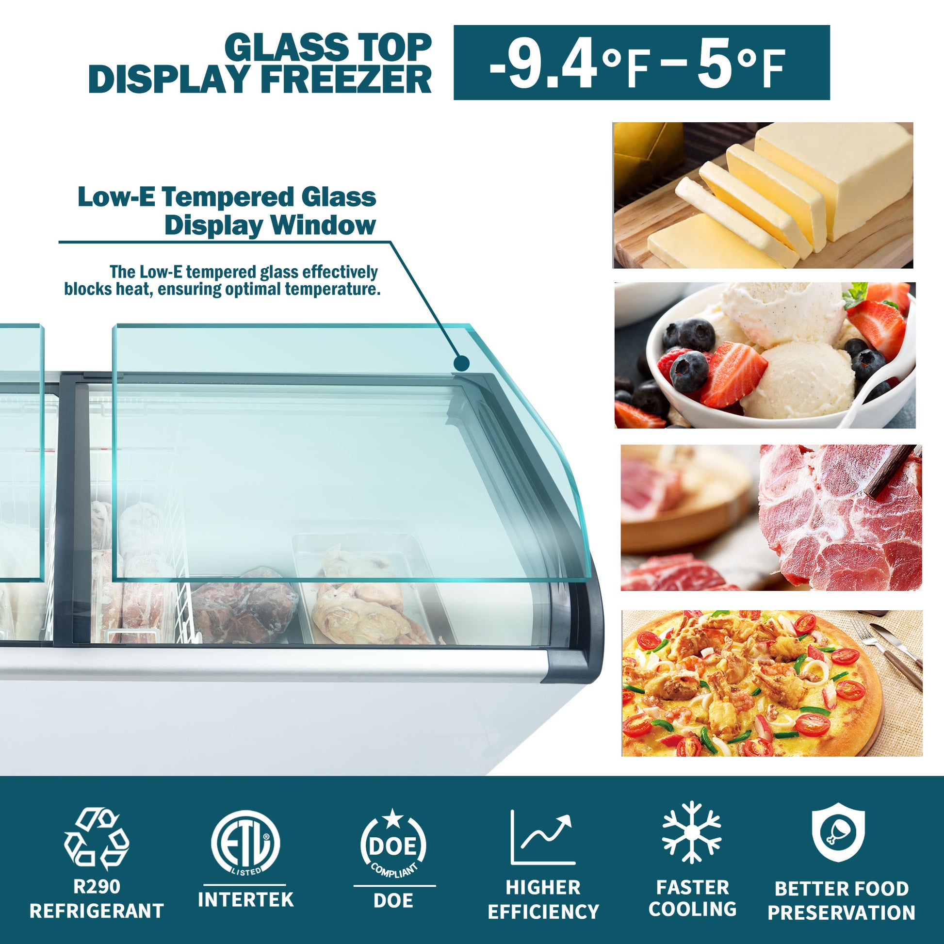 Curved Top Display Freezer 19.3 Cu.ft Sliding Glass Lid Ice Cream Freezers Commercial Mobile Chest Freezer with LED Lighting image 6