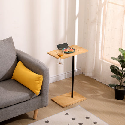 Bamboo Couch Tray Table Height Adjustable C-Shaped End Table with Slots 2 Tier Sofa Side Table for Living Room & Bedroom (Rectangle + Rectangle) image 7