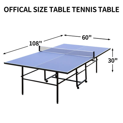 9ft Mid-Size Table Tennis Table Foldable & Portable Ping Pong Table Set for Indoor Games with Net, 2 Table Tennis Paddle image 2