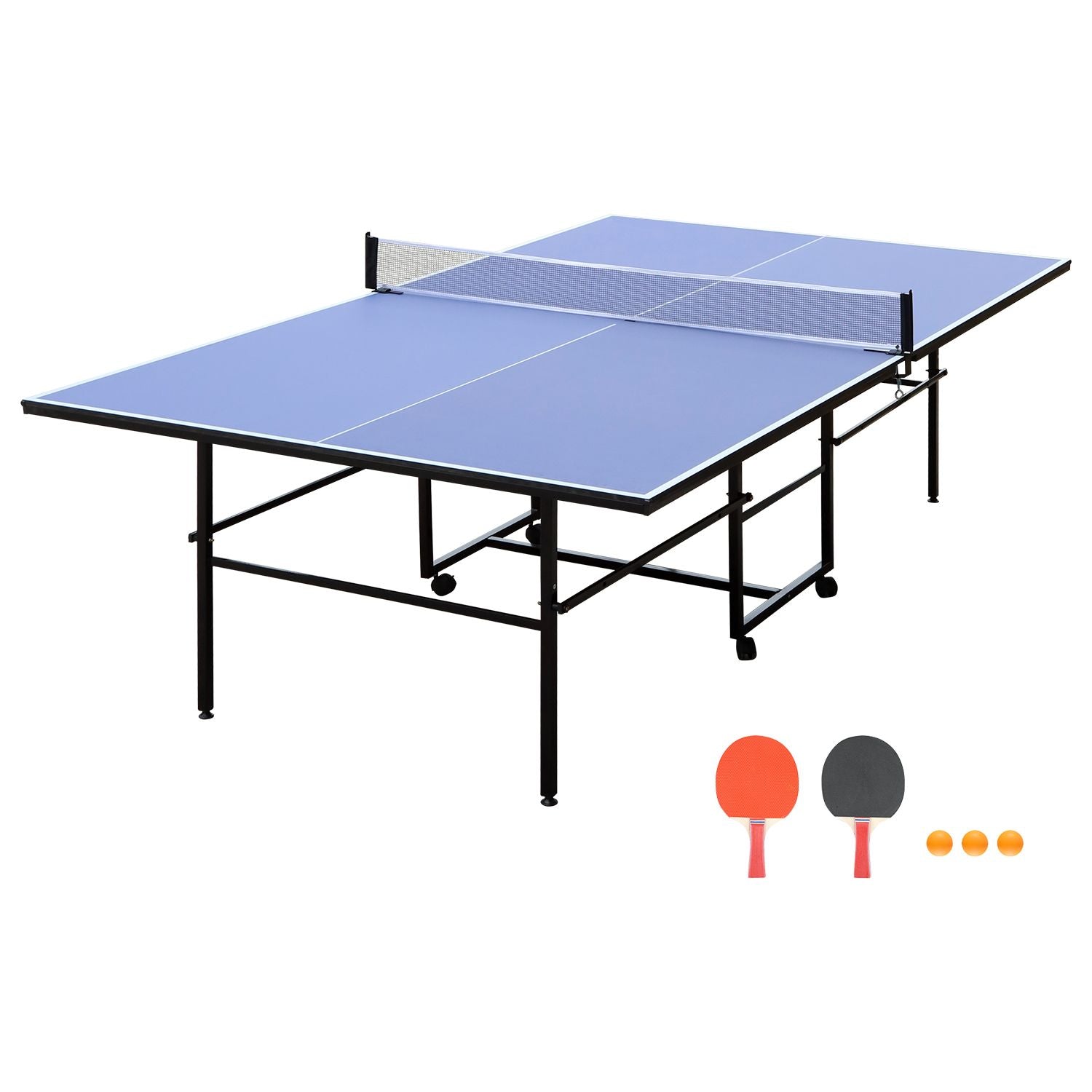 9ft Mid-Size Table Tennis Table Foldable & Portable Ping Pong Table Set for Indoor Games with Net, 2 Table Tennis Paddle image 1