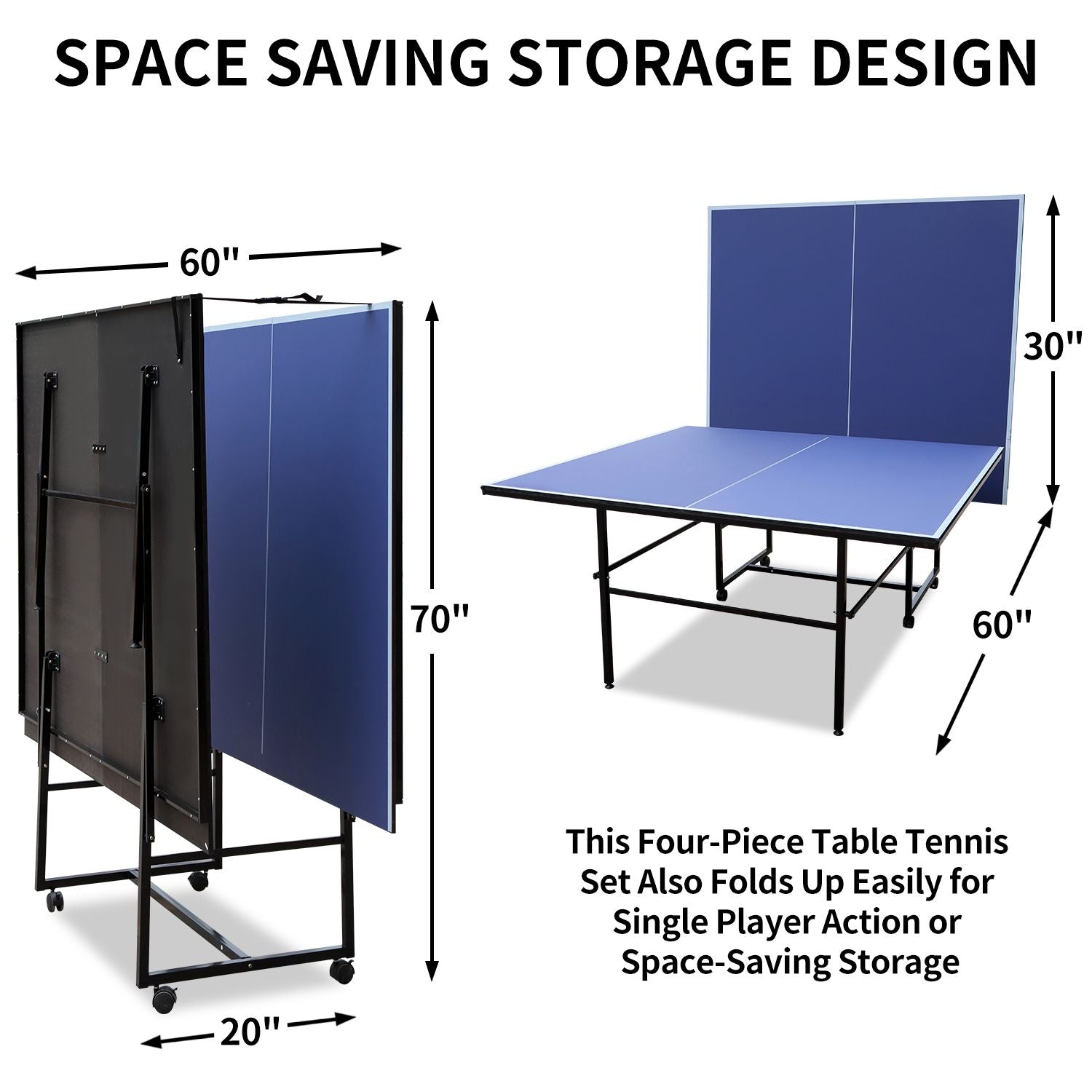 9ft Mid-Size Table Tennis Table Foldable & Portable Ping Pong Table Set for Indoor Games with Net, 2 Table Tennis Paddle image 4