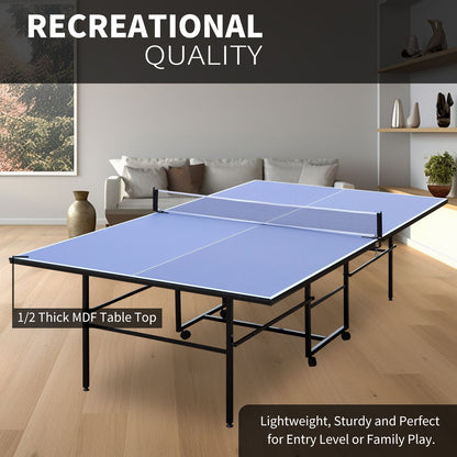 9ft Mid-Size Table Tennis Table Foldable & Portable Ping Pong Table Set for Indoor Games with Net, 2 Table Tennis Paddle image 7