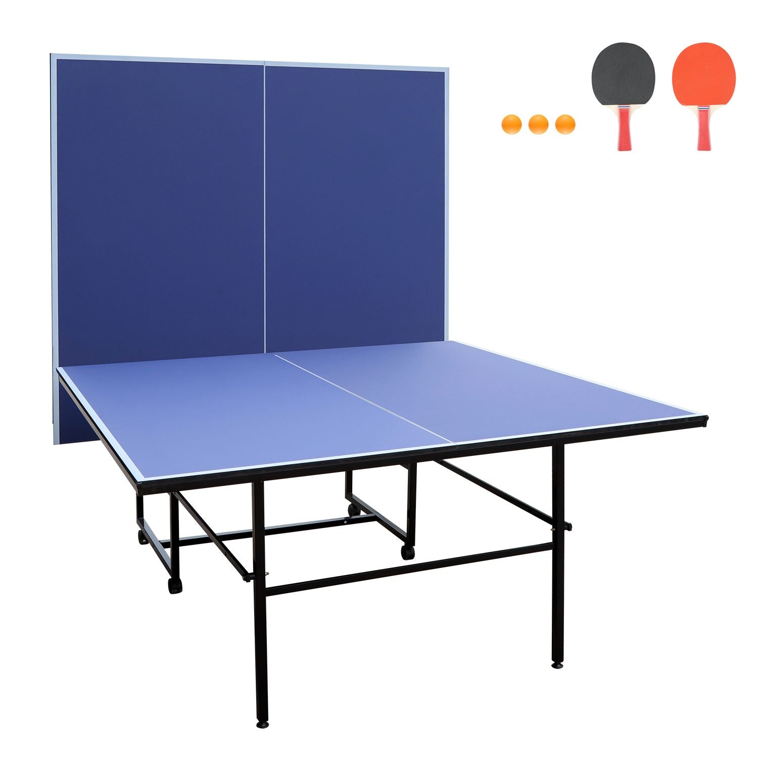 9ft Mid-Size Table Tennis Table Foldable & Portable Ping Pong Table Set for Indoor Games with Net, 2 Table Tennis Paddle image 3