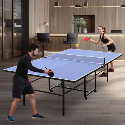 9ft Mid-Size Table Tennis Table Foldable & Portable Ping Pong Table Set for Indoor Games with Net, 2 Table Tennis Paddle image 5