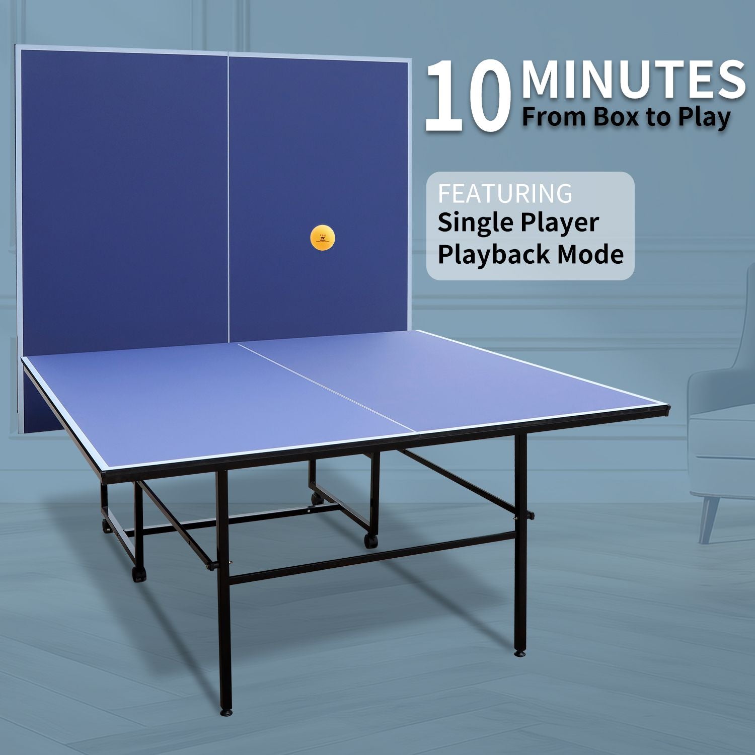 9ft Mid-Size Table Tennis Table Foldable & Portable Ping Pong Table Set for Indoor Games with Net, 2 Table Tennis Paddle image 9